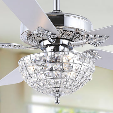 Mandy 52" Glam Classic Crystal Dome Shade LED Ceiling Fan With Remote - JONATHAN Y